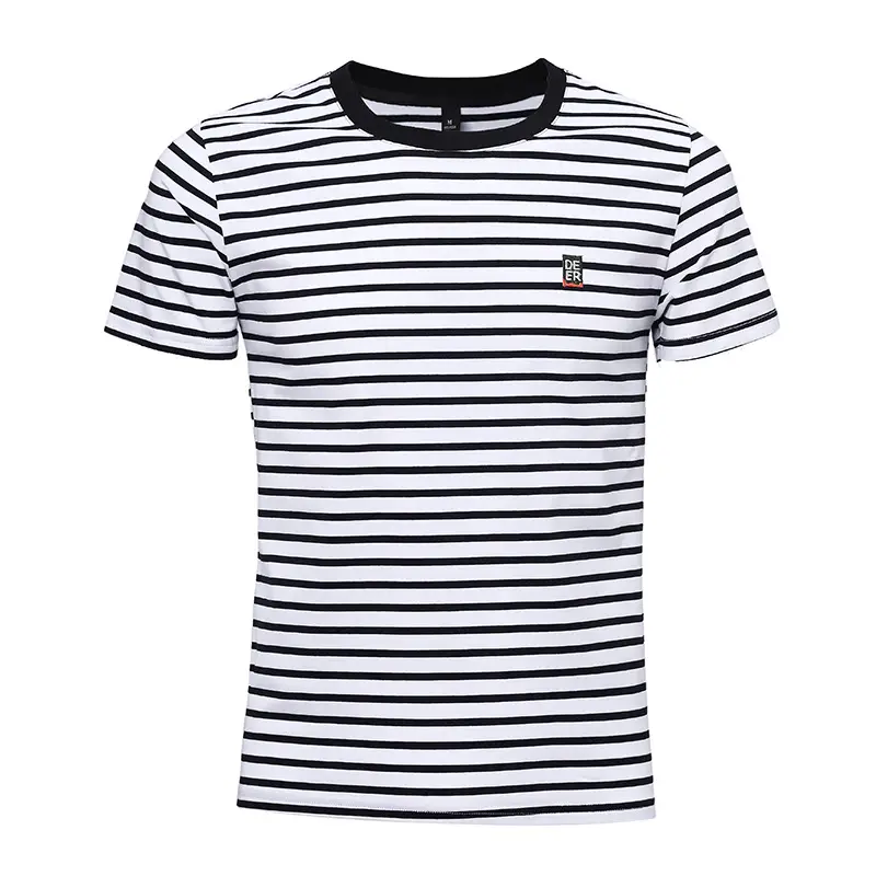 Men Striped Slim Fit T-Shirt Black White