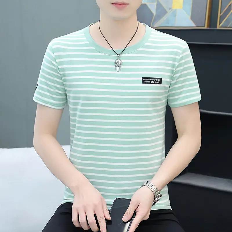 Men Striped Slim Fit T-Shirt Black White