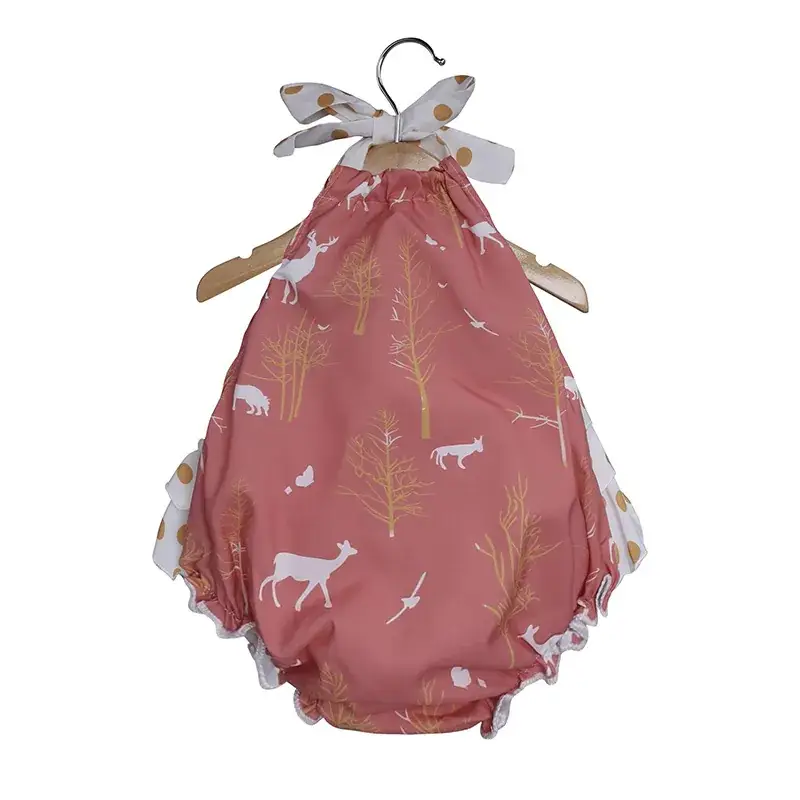 Printed Halter Baby Romper for Girls Coral Deer Pattern - Image 8
