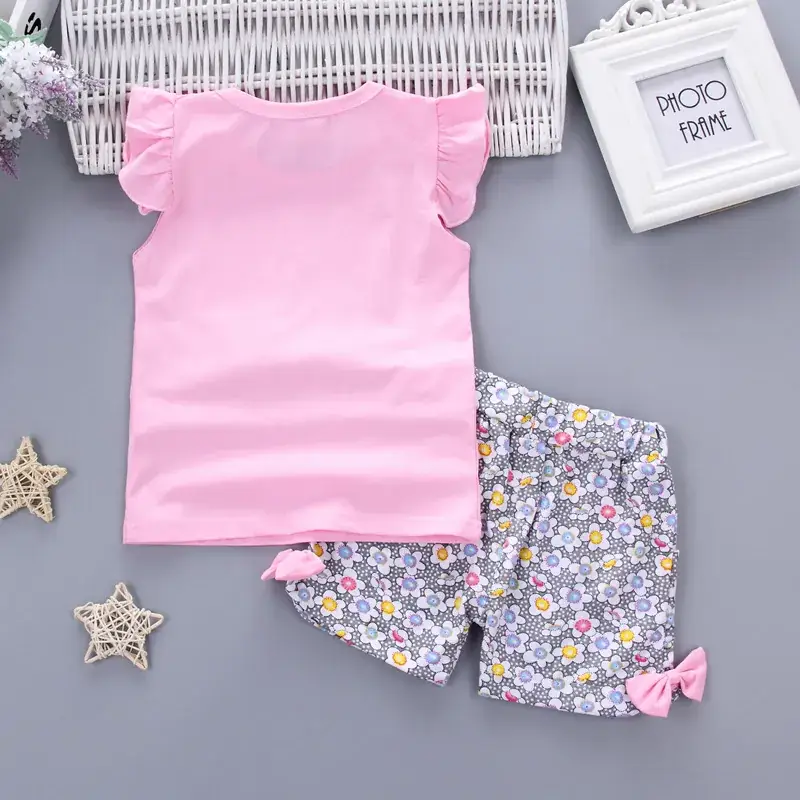 Baby Girl Cotton Vest Set Lollipop Flower Pants Summer Dress - Image 5