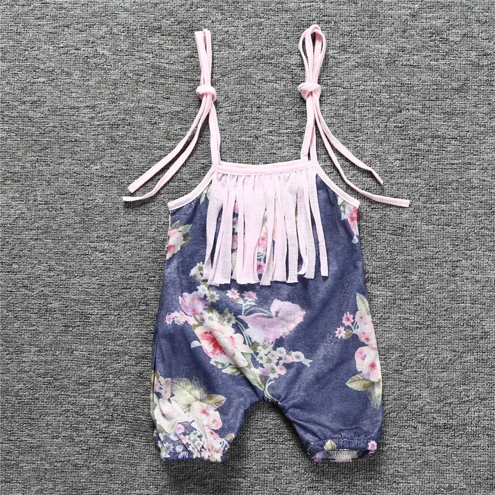 Ins European and American new children's sleeveless tassel printed infant jumpsuit romper - Image 2