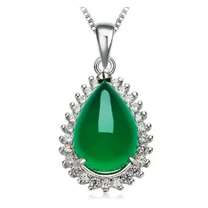 Green Emerald Pendant Necklace with Crystal Border - Image 5