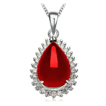 Green Emerald Pendant Necklace with Crystal Border - Image 3