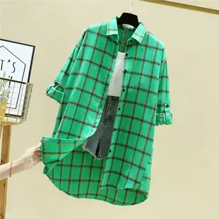 Women Cotton Plaid Half Sleeve Shirt 2021 Spring Summer — feature 24