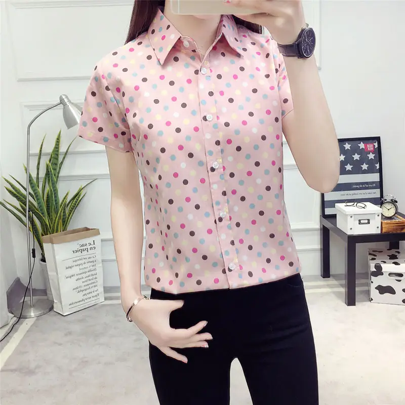 Women Cotton Plaid Half Sleeve Shirt 2021 Spring Summer