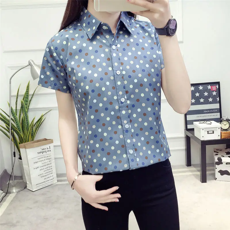 Women Cotton Plaid Half Sleeve Shirt 2021 Spring Summer