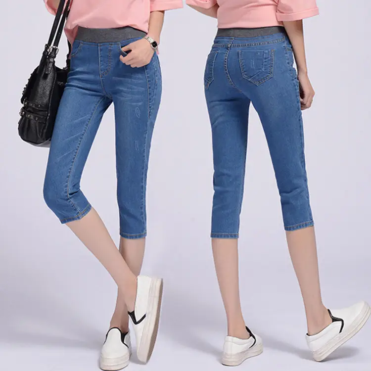 Women Blue Cropped Slim Fit Jeans Summer Casual - Image 7