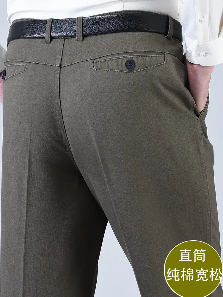 Men Navy Green Thin Cotton High Waist Pants