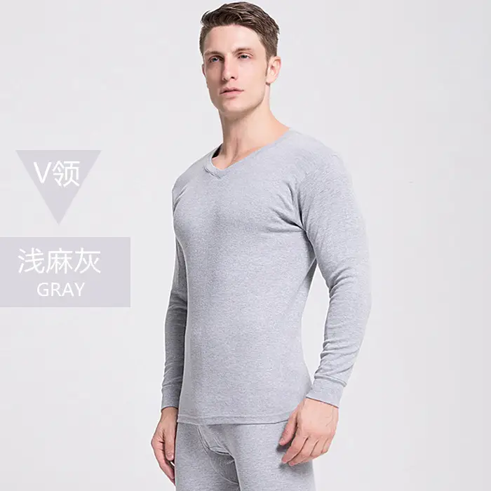 Men Cotton V-Neck Thermal Suit Gray - Image 13
