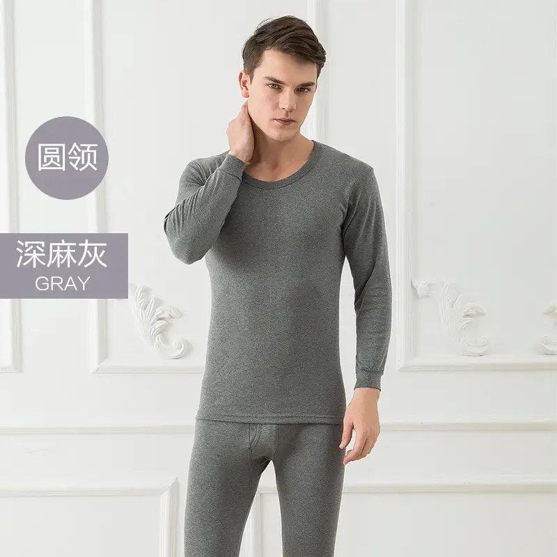 Men Cotton V-Neck Thermal Suit Gray - Image 3