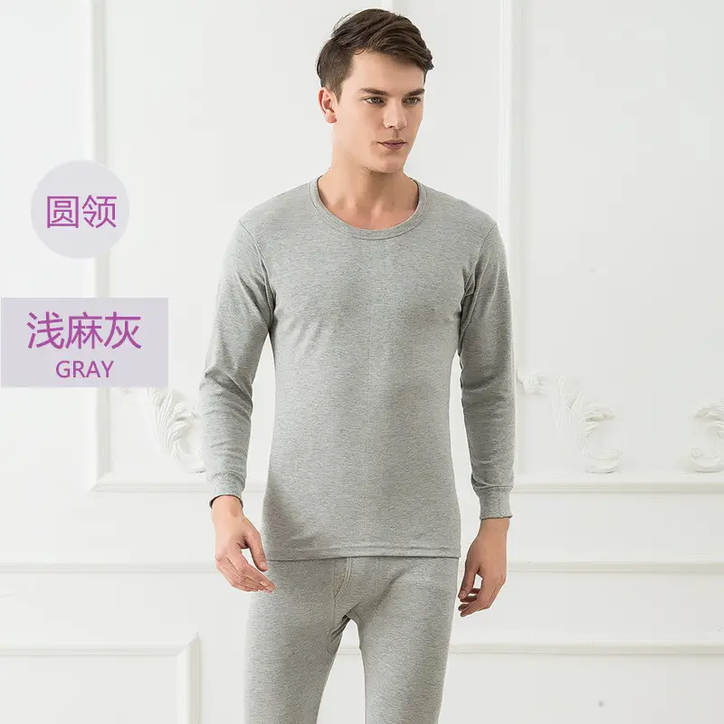Men Cotton V-Neck Thermal Suit Gray - Image 4