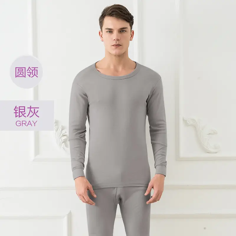 Men Cotton V-Neck Thermal Suit Gray - Image 5