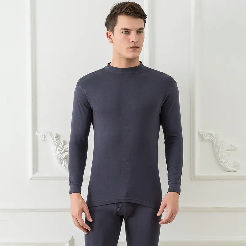 Men Cotton V-Neck Thermal Suit Gray - Image 6