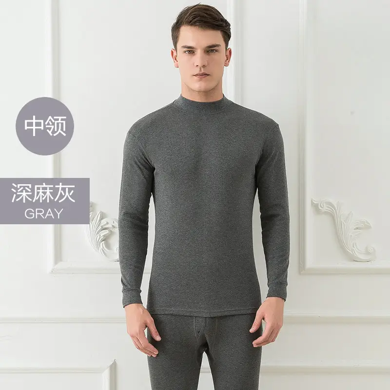 Men Cotton V-Neck Thermal Suit Gray - Image 8