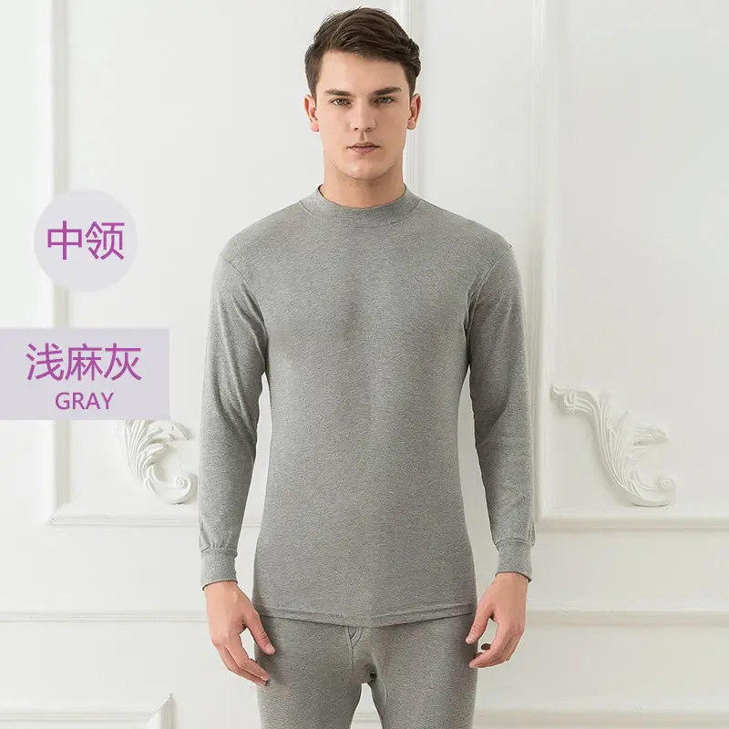 Men Cotton V-Neck Thermal Suit Gray - Image 9