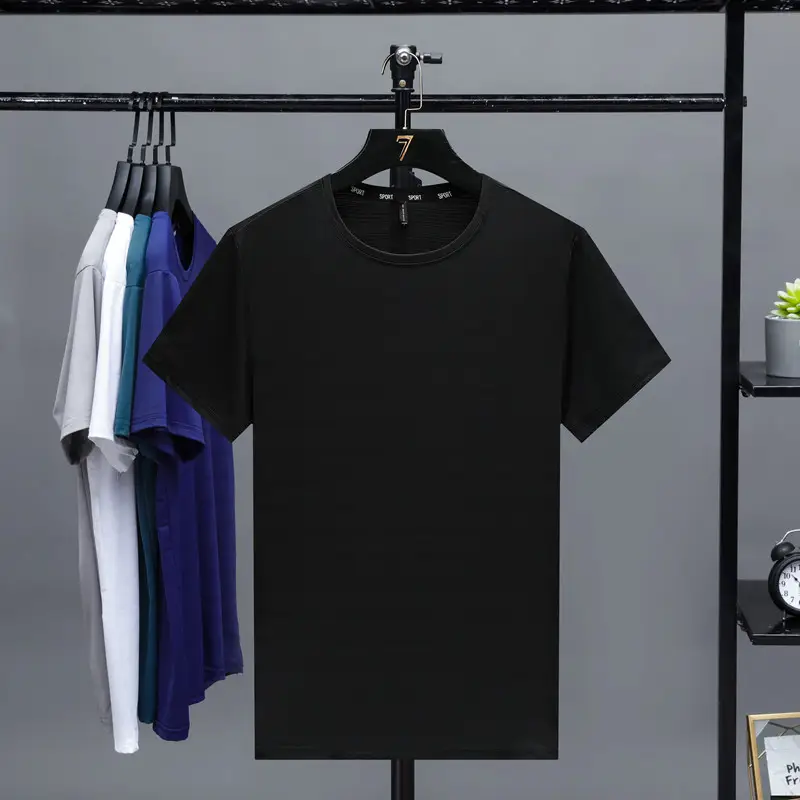 Summer Large Size Ice Silk T-Shirt Round Neck Stretch Thin Base - Image 2