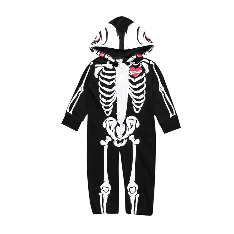 Baby Skull Skeleton Hooded Jumpsuit Black White - Image 6