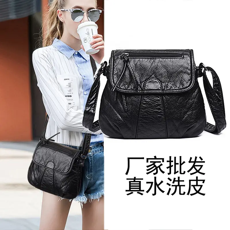 Black Washable Pleated Crossbody Bag for Women - Image 3