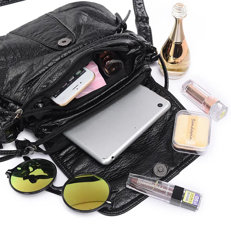 Black Washable Pleated Crossbody Bag for Women - Image 5