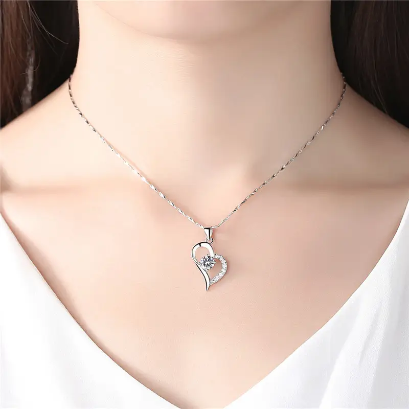 S999 Foot Silver Necklace Women Purple Crystal Love Shape Pendant - Image 7