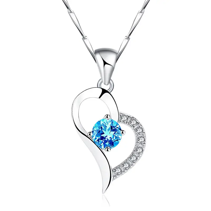 S999 Foot Silver Necklace Women Purple Crystal Love Shape Pendant - Image 3