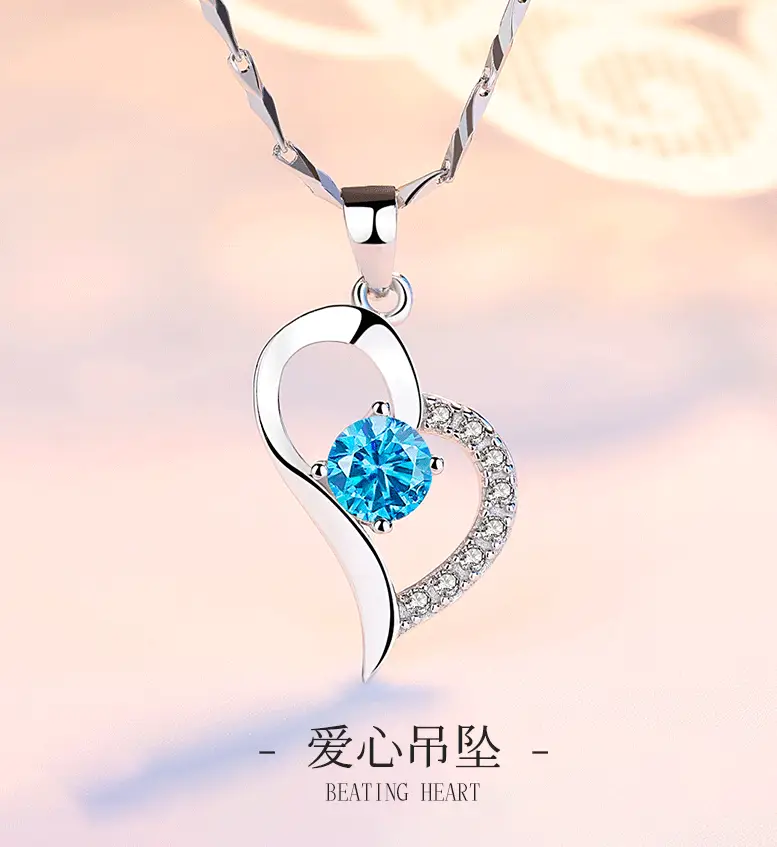 S999 Foot Silver Necklace Women Purple Crystal Love Shape Pendant — feature 3