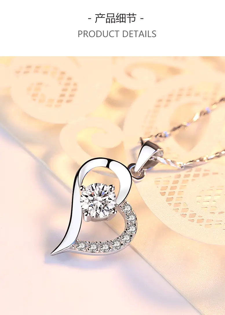 S999 Foot Silver Necklace Women Purple Crystal Love Shape Pendant — feature 6