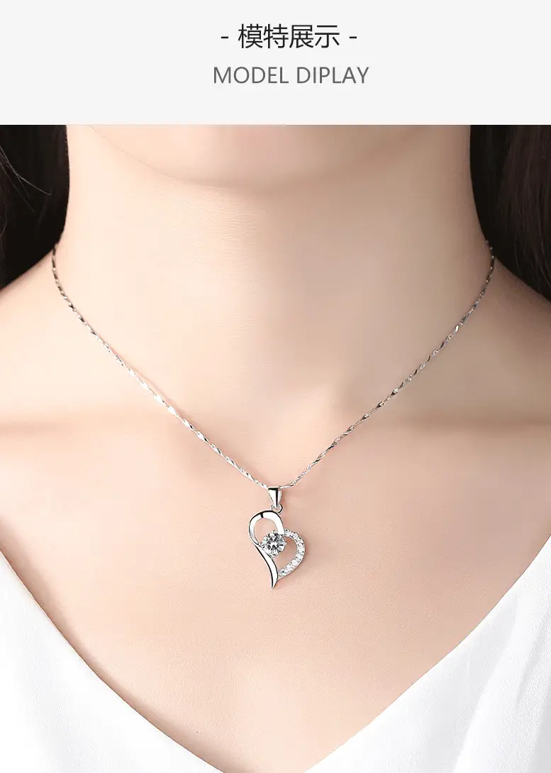 S999 Foot Silver Necklace Women Purple Crystal Love Shape Pendant — feature 9
