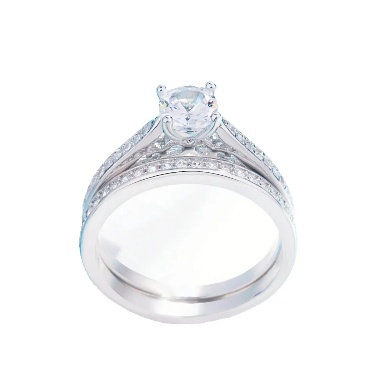 Four Claw Zircon Ring for Women Elegant Silver Plated