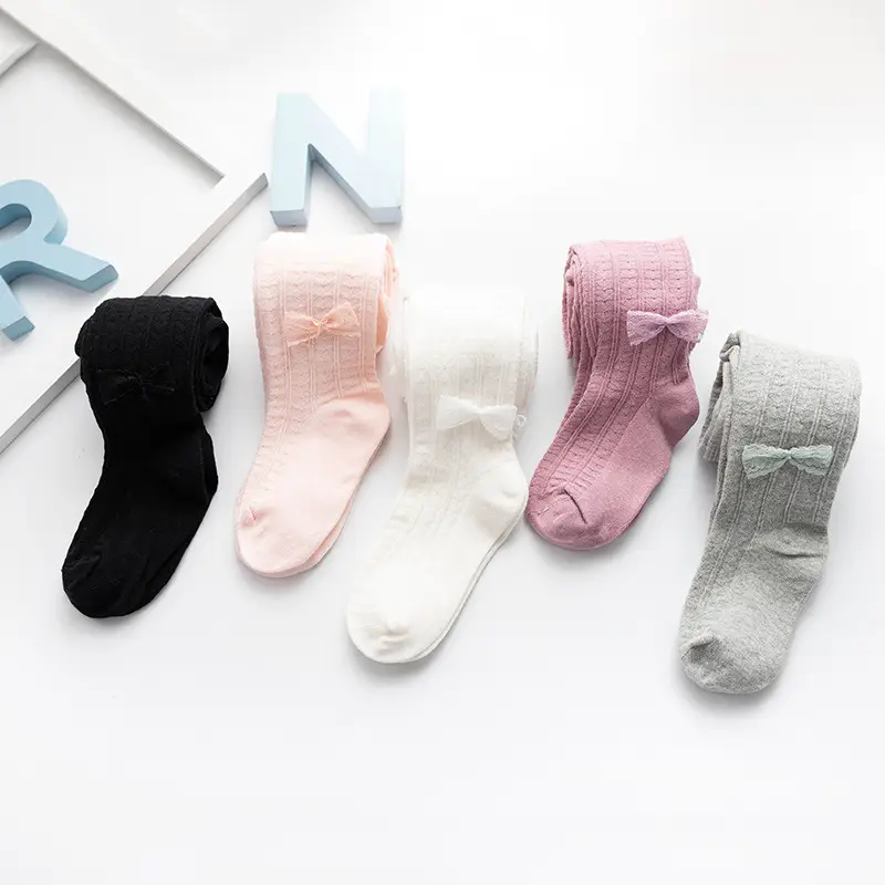 Girls Knitted Pantyhose Socks with Bow Small - Image 9