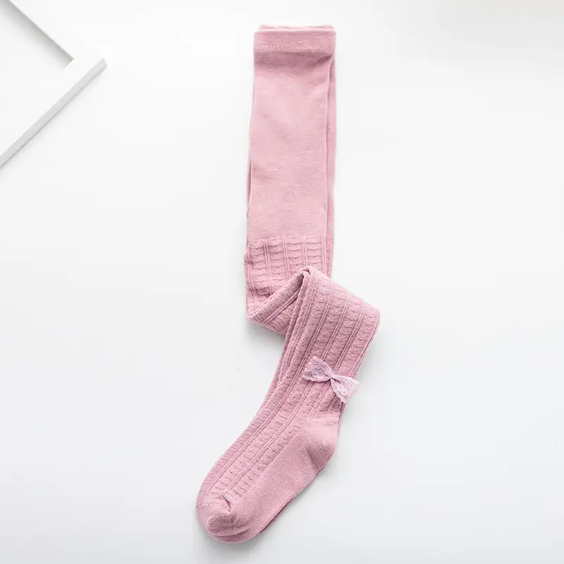 Girls Knitted Pantyhose Socks with Bow Small - Image 4
