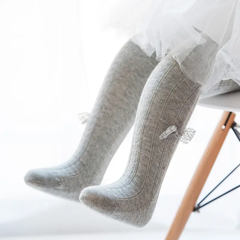 Girls Knitted Pantyhose Socks with Bow Small - Image 5
