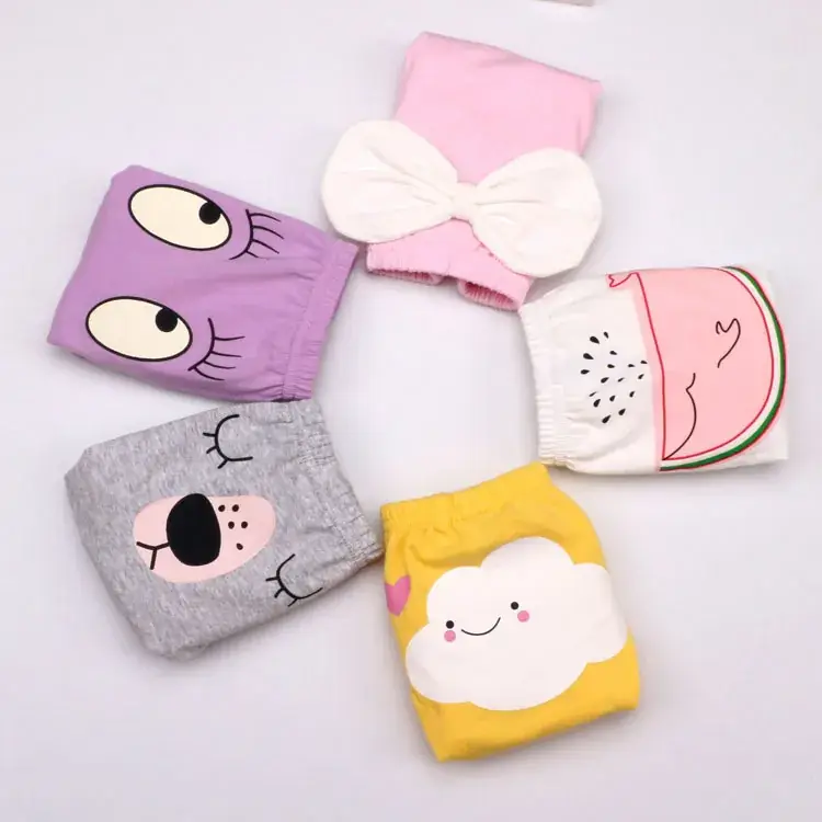 Baby Cotton Face Print Shorts Pink Yellow White Purple