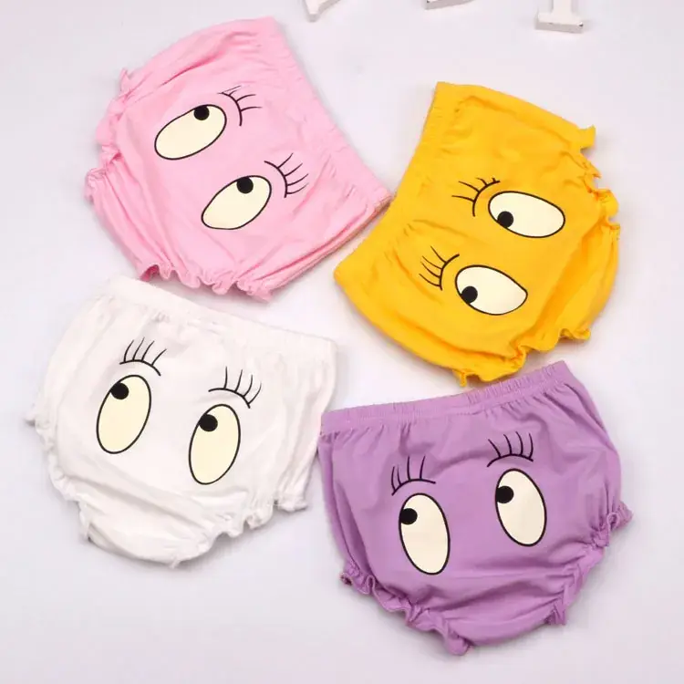 Baby Cotton Face Print Shorts Pink Yellow White Purple