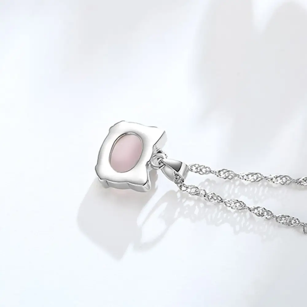 Silver Plated Cat Pendant with Pink Crystal Stone - Image 3