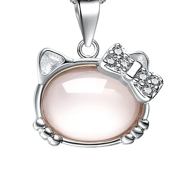 Silver Plated Cat Pendant with Pink Crystal Stone - Image 5