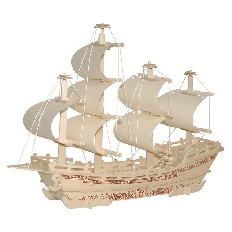 DIY Wooden Ancient Sailing Ship Toy for Kids - Image 18