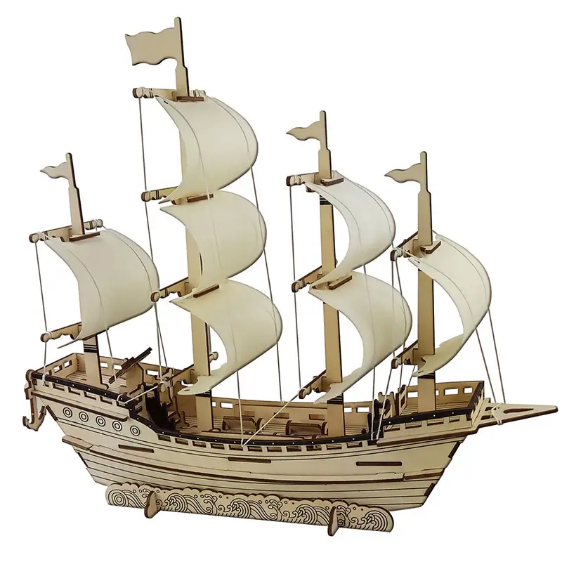 DIY Wooden Ancient Sailing Ship Toy for Kids - Image 19