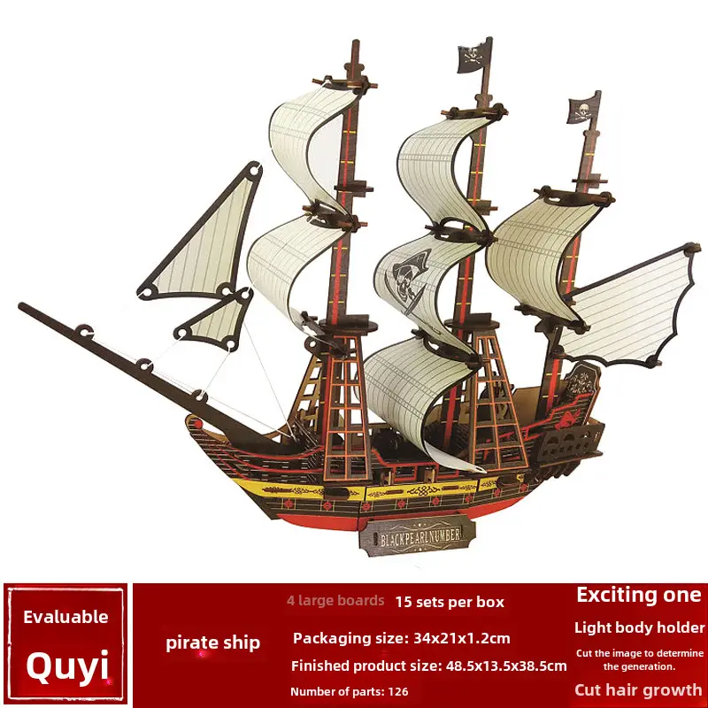 DIY Wooden Ancient Sailing Ship Toy for Kids - Image 13