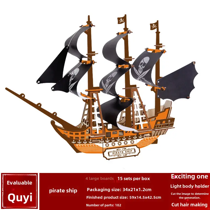 DIY Wooden Ancient Sailing Ship Toy for Kids - Image 14