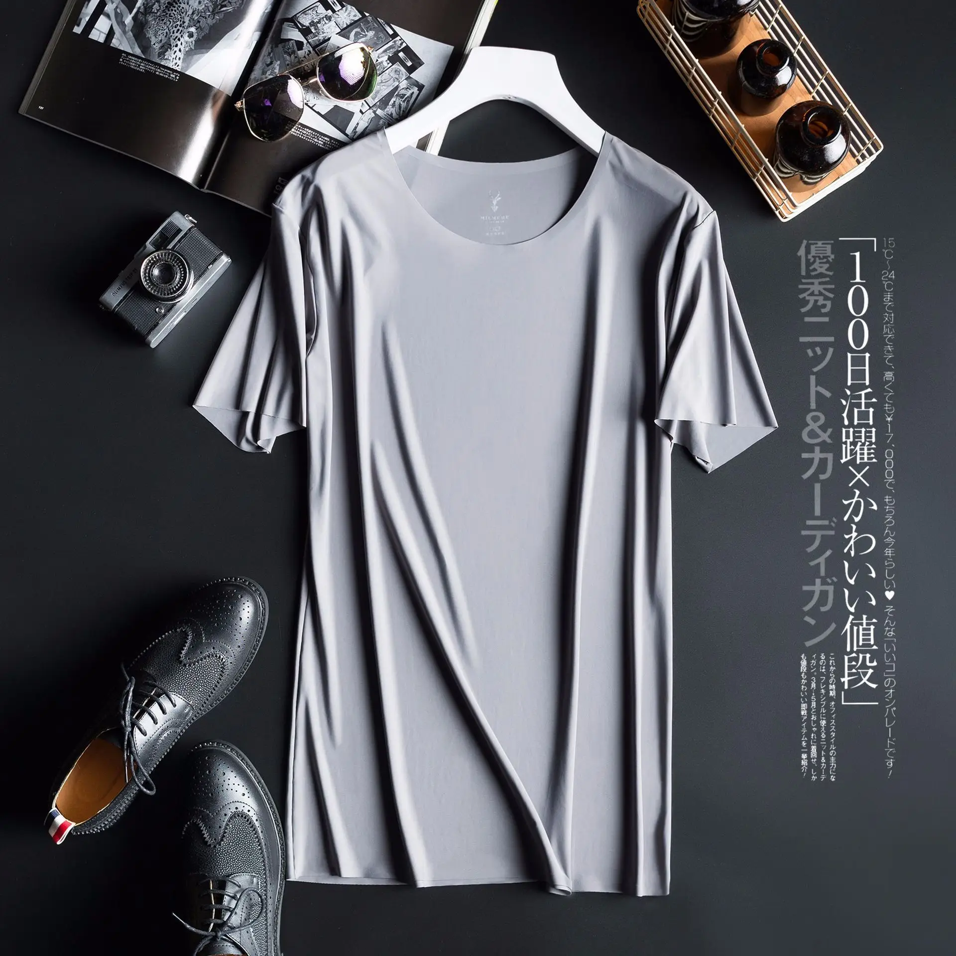 Men's Round Neck Japanese Milmumu Silk T-Shirt 5°C Cooling - Image 7