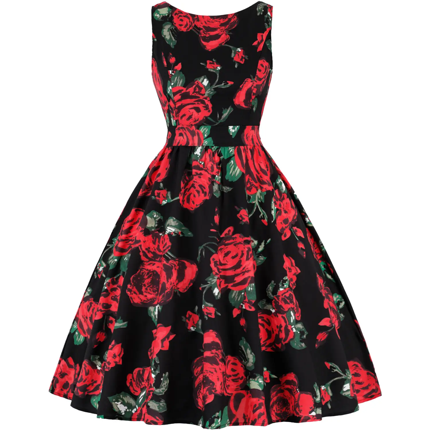 Retro Hepburn Style Women's Dress Black Lip Print Large Swing