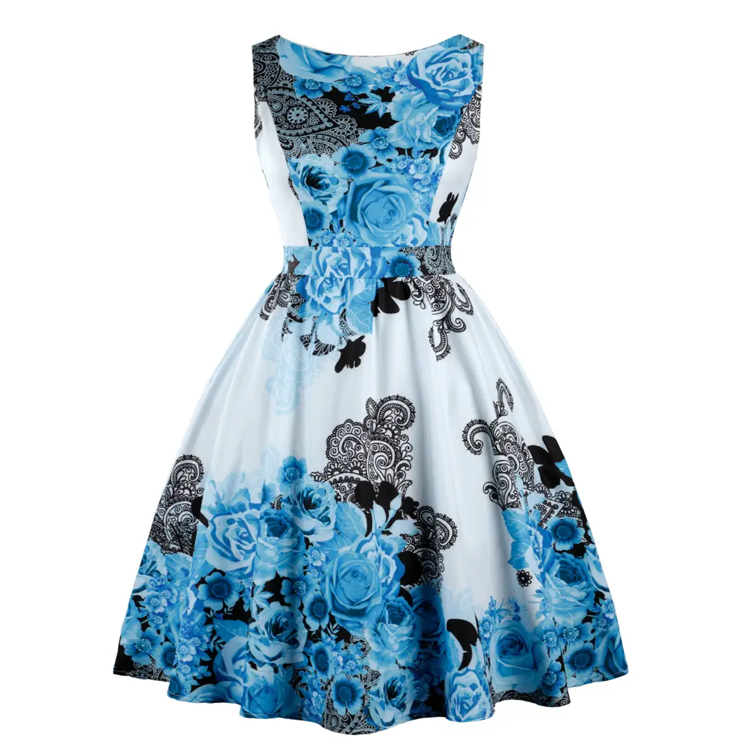 Retro Hepburn Style Women's Dress Black Lip Print Large Swing