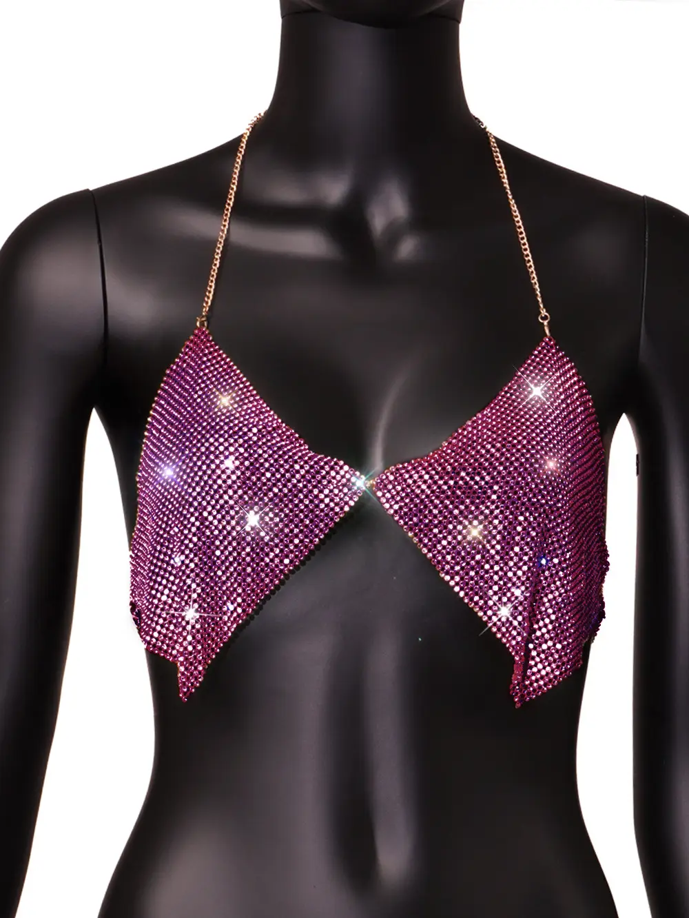 Hanging Neck Rhinestone Tube Top V-Shape Strap