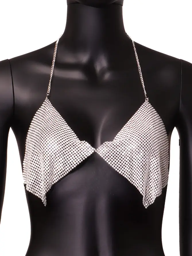 Hanging Neck Rhinestone Tube Top V-Shape Strap