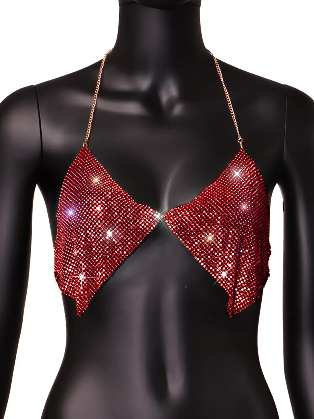 Hanging Neck Rhinestone Tube Top V-Shape Strap