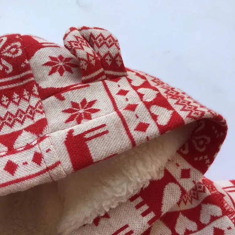 Baby Fleece Lined Hooded Sweatshirt Red White - Image 2