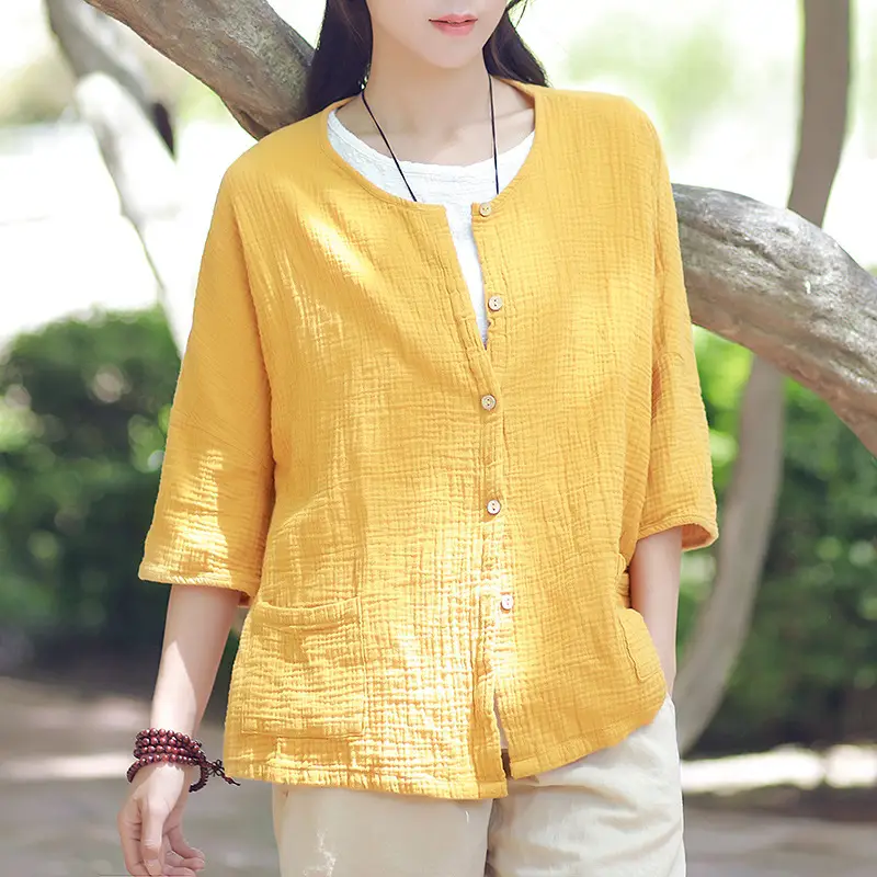 Women Cotton Linen Cardigan Top with Printed Skirt Large 2025