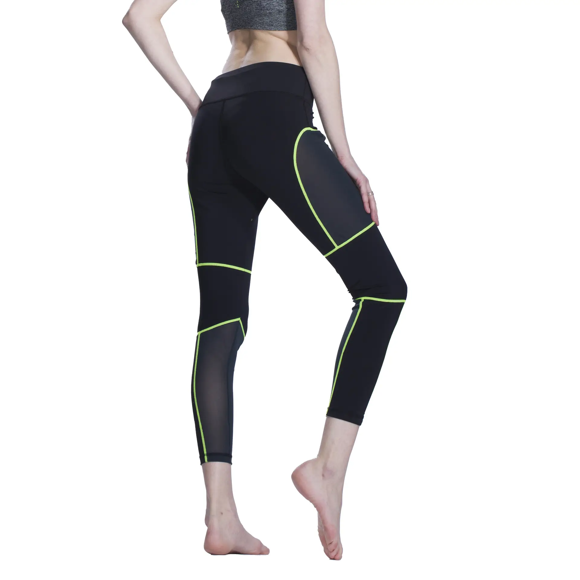Women's Black Mesh Yoga Pants Quick-Dry Sports Fitness