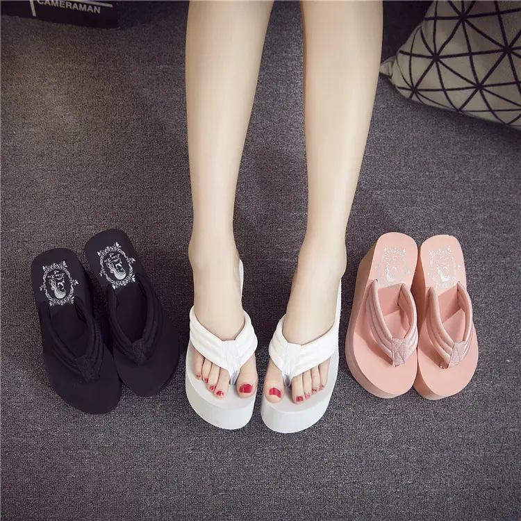 Women White Wedge Heel Sandals Summer Flip Flops